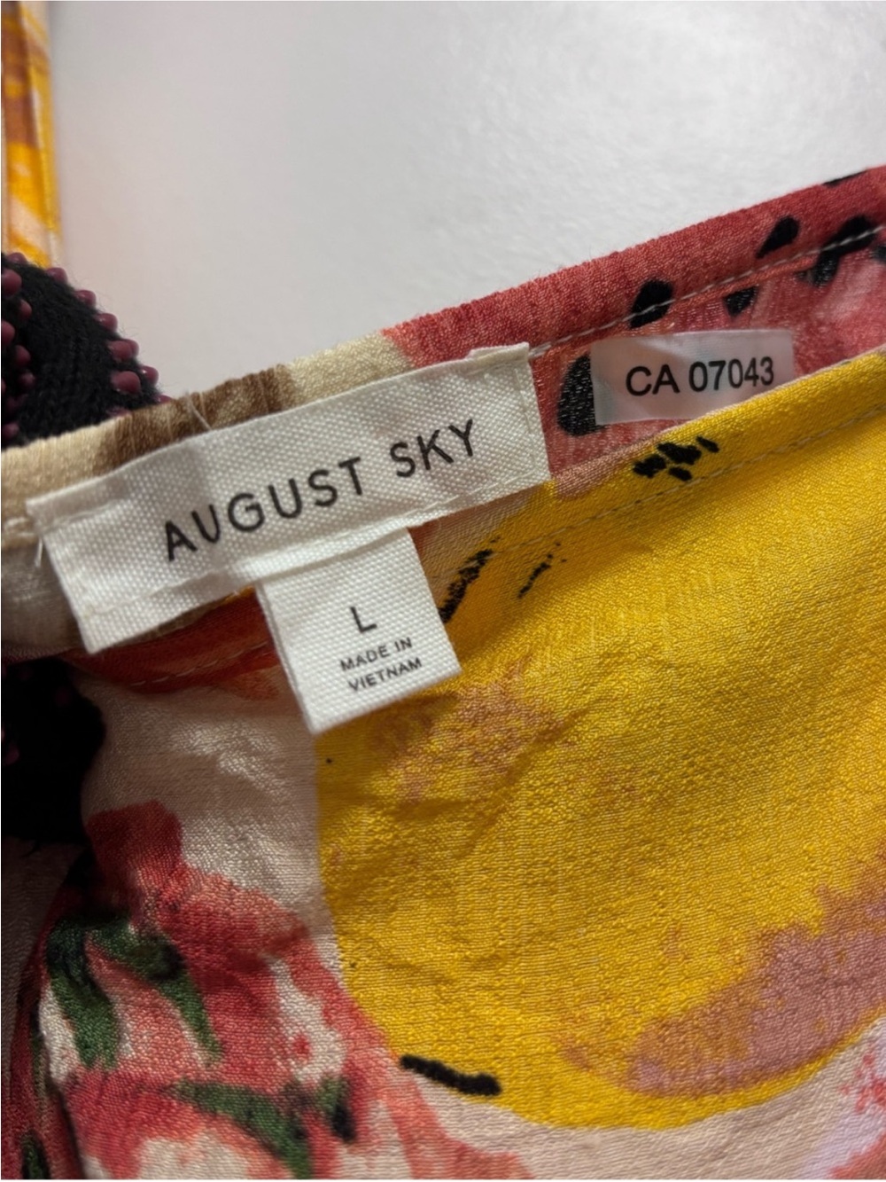 August Sky Fruit Print Tie Strap Midi Dress Size Large Tropical Summer Vacation - Picture 7 of 8